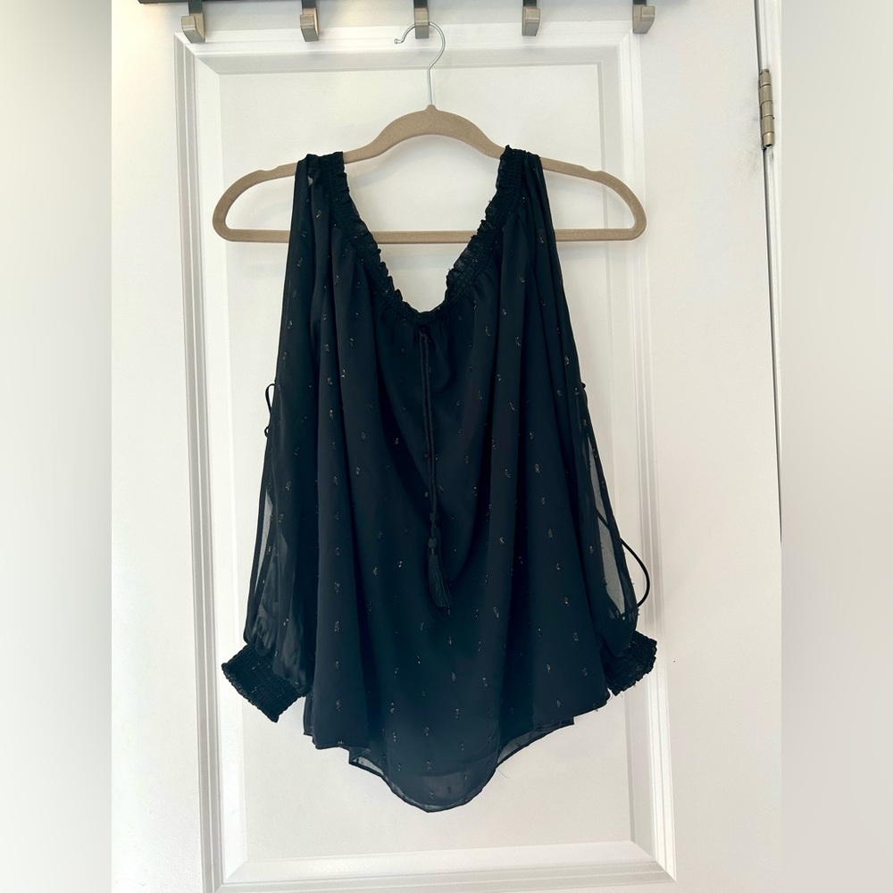 Guess Black Cold-Shoulder Top with Silver Accents